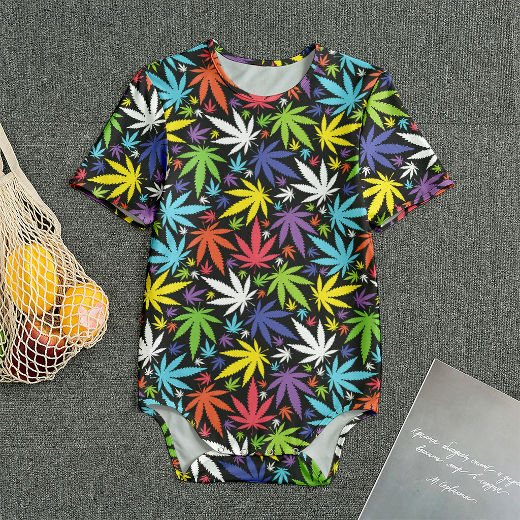 Colorful Weed Leaf Pattern Print Men's Bodysuit