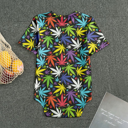 Colorful Weed Leaf Pattern Print Men's Bodysuit