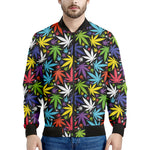 Colorful Weed Leaf Pattern Print Men's Bomber Jacket
