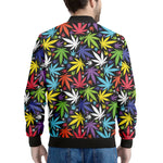Colorful Weed Leaf Pattern Print Men's Bomber Jacket