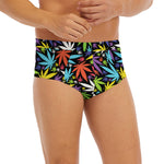 Colorful Weed Leaf Pattern Print Men's Briefs