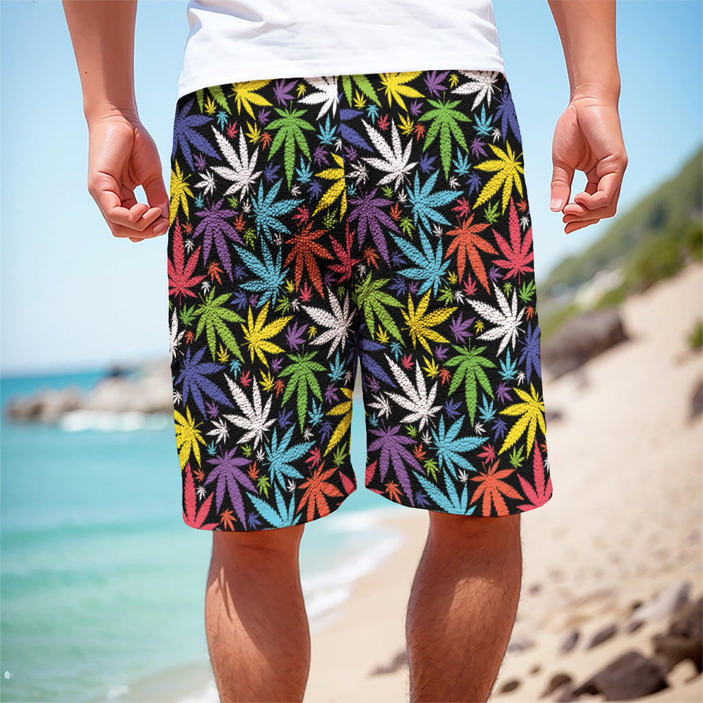 Colorful Weed Leaf Pattern Print Men's Cargo Shorts