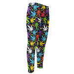 Colorful Weed Leaf Pattern Print Men's Compression Pants