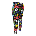 Colorful Weed Leaf Pattern Print Men's Compression Pants