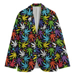 Colorful Weed Leaf Pattern Print Men's Cotton Blazer