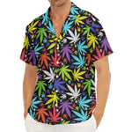 Colorful Weed Leaf Pattern Print Men's Deep V-Neck Shirt