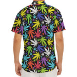Colorful Weed Leaf Pattern Print Men's Deep V-Neck Shirt