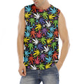 Colorful Weed Leaf Pattern Print Men's Fitness Tank Top