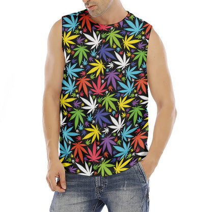 Colorful Weed Leaf Pattern Print Men's Fitness Tank Top