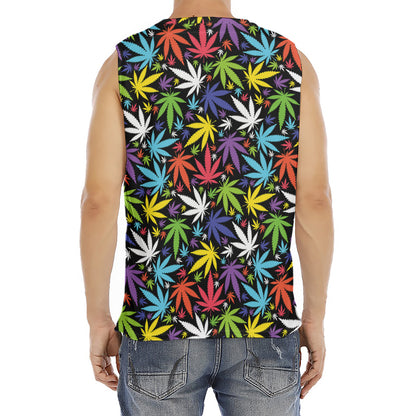 Colorful Weed Leaf Pattern Print Men's Fitness Tank Top