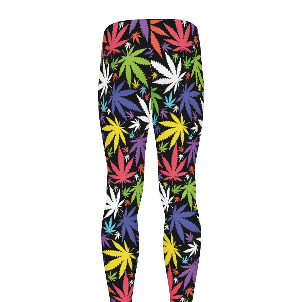 Colorful Weed Leaf Pattern Print Men's leggings