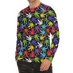 Colorful Weed Leaf Pattern Print Men's Long Sleeve Rash Guard