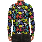 Colorful Weed Leaf Pattern Print Men's Long Sleeve Rash Guard