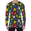 Colorful Weed Leaf Pattern Print Men's Long Sleeve T-Shirt