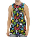 Colorful Weed Leaf Pattern Print Men's Muscle Tank Top