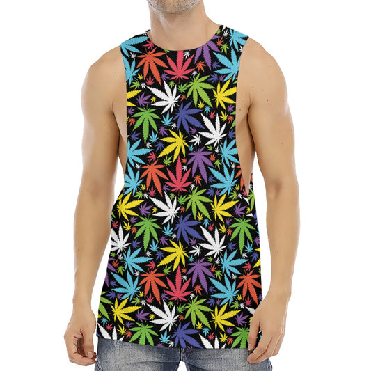 Colorful Weed Leaf Pattern Print Men's Muscle Tank Top