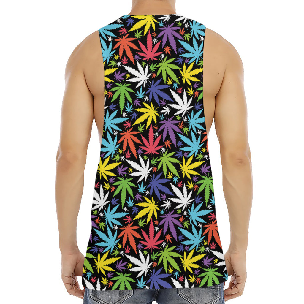Colorful Weed Leaf Pattern Print Men's Muscle Tank Top
