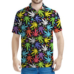 Colorful Weed Leaf Pattern Print Men's Polo Shirt