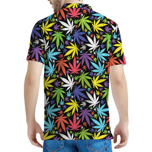 Colorful Weed Leaf Pattern Print Men's Polo Shirt