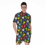 Colorful Weed Leaf Pattern Print Men's Rompers