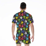 Colorful Weed Leaf Pattern Print Men's Rompers