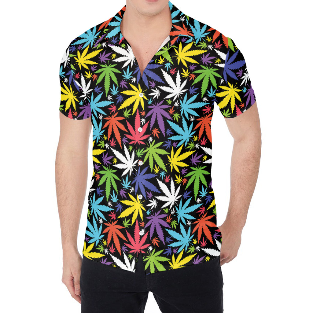 Colorful Weed Leaf Pattern Print Men's Shirt