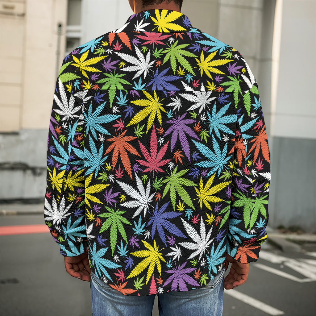 Colorful Weed Leaf Pattern Print Men's Shirt Jacket