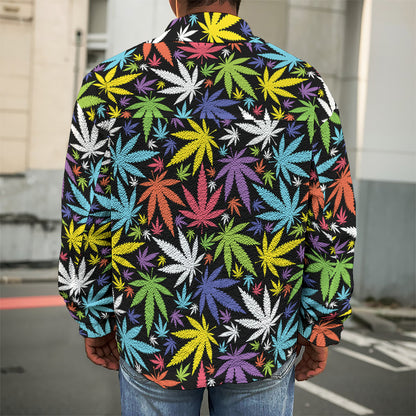 Colorful Weed Leaf Pattern Print Men's Shirt Jacket