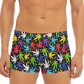 Colorful Weed Leaf Pattern Print Men's Short Boxer Briefs