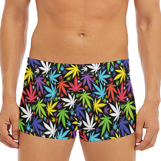 Colorful Weed Leaf Pattern Print Men's Short Boxer Briefs