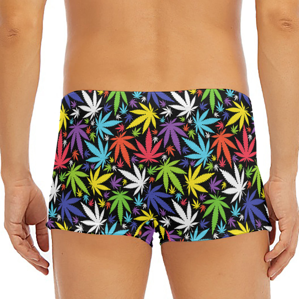 Colorful Weed Leaf Pattern Print Men's Short Boxer Briefs