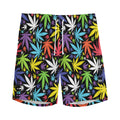 Colorful Weed Leaf Pattern Print Men's Athletic Shorts