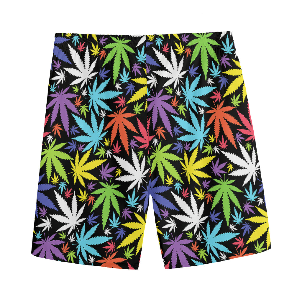 Colorful Weed Leaf Pattern Print Men's Sports Shorts