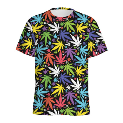 Colorful Weed Leaf Pattern Print Men's Sports T-Shirt