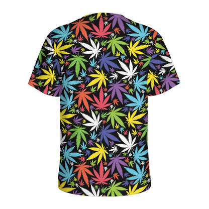 Colorful Weed Leaf Pattern Print Men's Sports T-Shirt