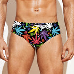 Colorful Weed Leaf Pattern Print Men's Swim Briefs