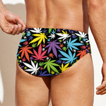 Colorful Weed Leaf Pattern Print Men's Swim Briefs