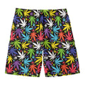 Colorful Weed Leaf Pattern Print Men's Swim Trunks