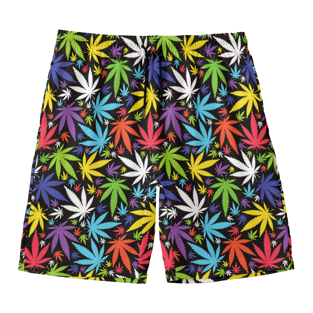 Colorful Weed Leaf Pattern Print Men's Swim Trunks