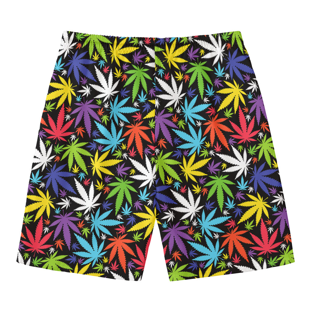 Colorful Weed Leaf Pattern Print Men's Swim Trunks