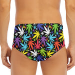 Colorful Weed Leaf Pattern Print Men's Triangle Swim Briefs