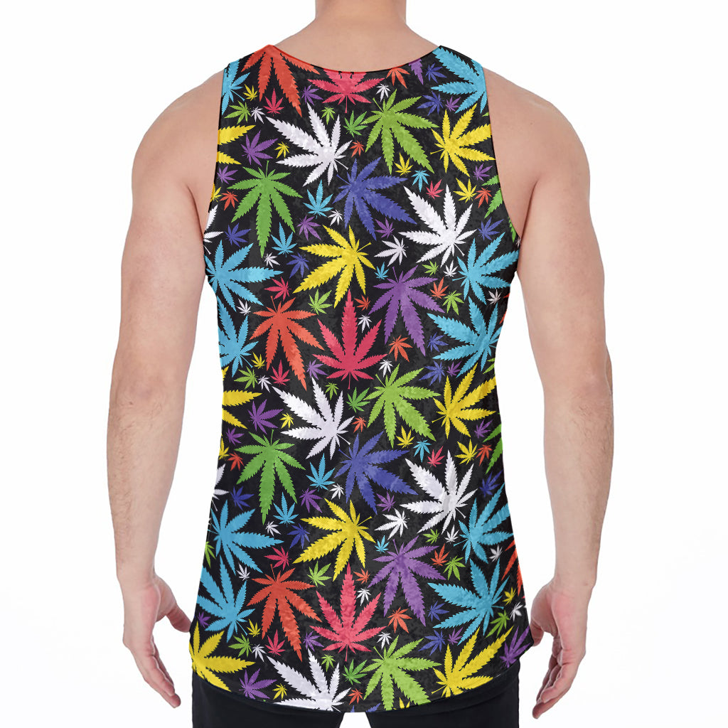Colorful Weed Leaf Pattern Print Men's Velvet Tank Top