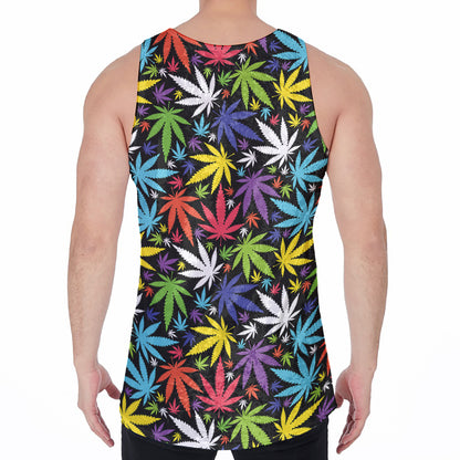 Colorful Weed Leaf Pattern Print Men's Velvet Tank Top