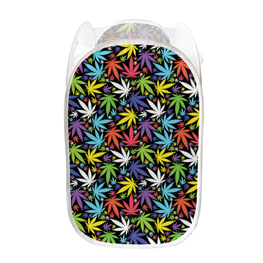Colorful Weed Leaf Pattern Print Mesh Laundry Hamper