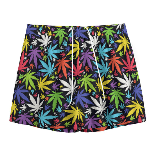 Colorful Weed Leaf Pattern Print Mesh Shorts
