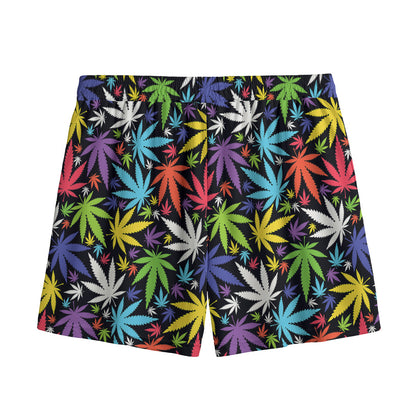 Colorful Weed Leaf Pattern Print Mesh Shorts