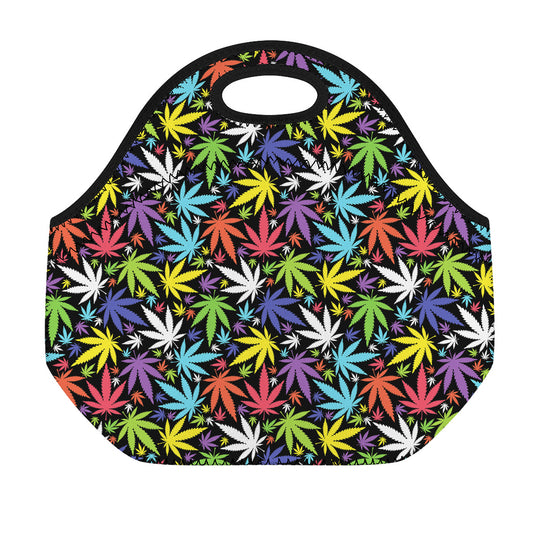 Colorful Weed Leaf Pattern Print Neoprene Lunch Bag