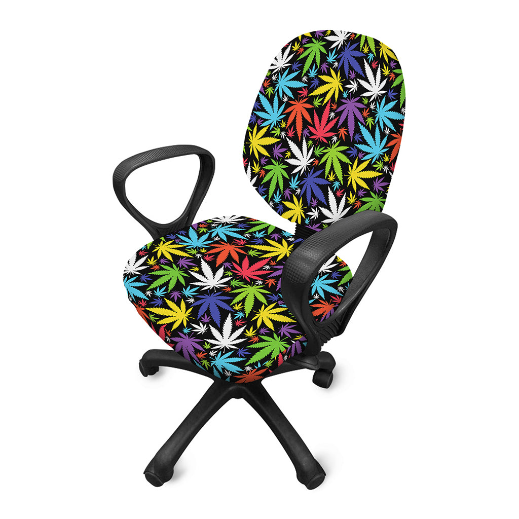 Colorful Weed Leaf Pattern Print Office Chair Cover