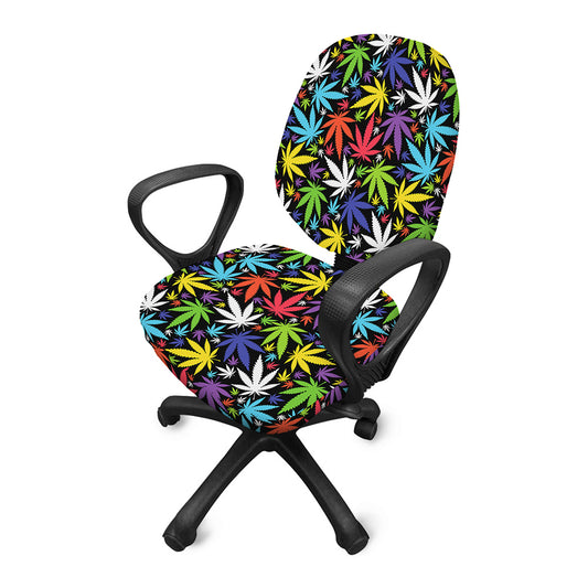 Colorful Weed Leaf Pattern Print Office Chair Cover