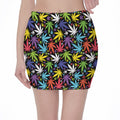 Colorful Weed Leaf Pattern Print Pencil Mini Skirt
